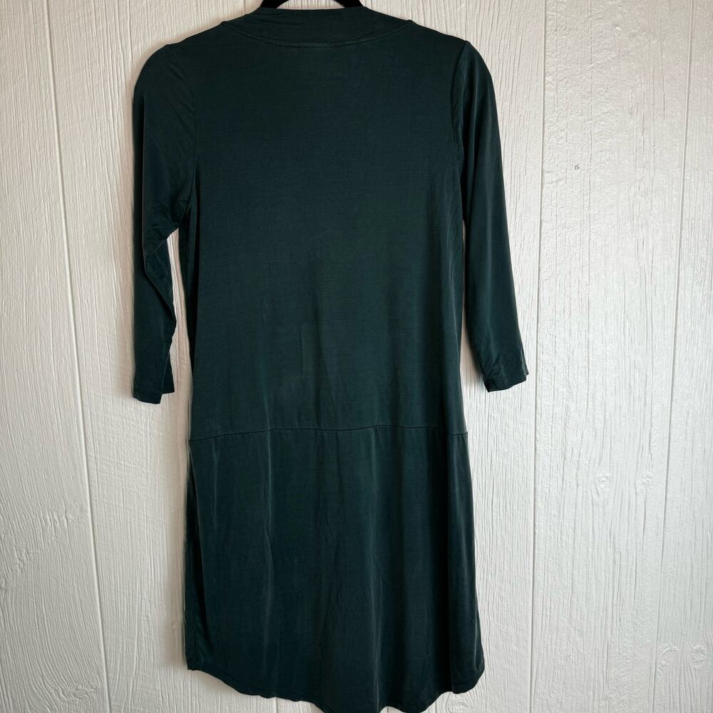 Dolan Left Coast Anthropologie Cupro High Low V-Neck 3/4 Sleeve Green Dress XS - Picture 7 of 11
